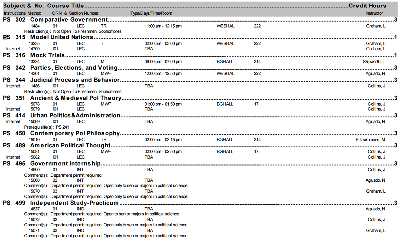 Course Offerings University of North Alabama